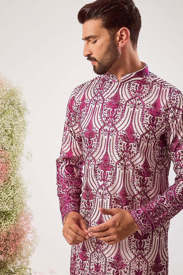 Magenta Organza Chikankari & Sequin Work Kurta by Kasbah Clothing at Pernia's Pop Up Shop