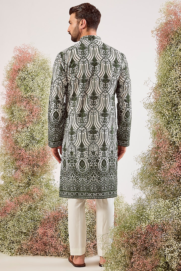 Emerald Green Organza Chikankari & Sequin Work Kurta by Kasbah Clothing at Pernia's Pop Up Shop