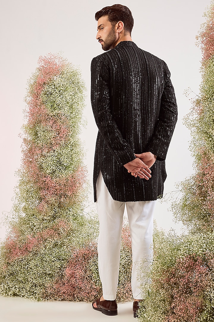 Black Silk Cutdana Work Wedding Indowestern by Kasbah Clothing at Pernia's Pop Up Shop