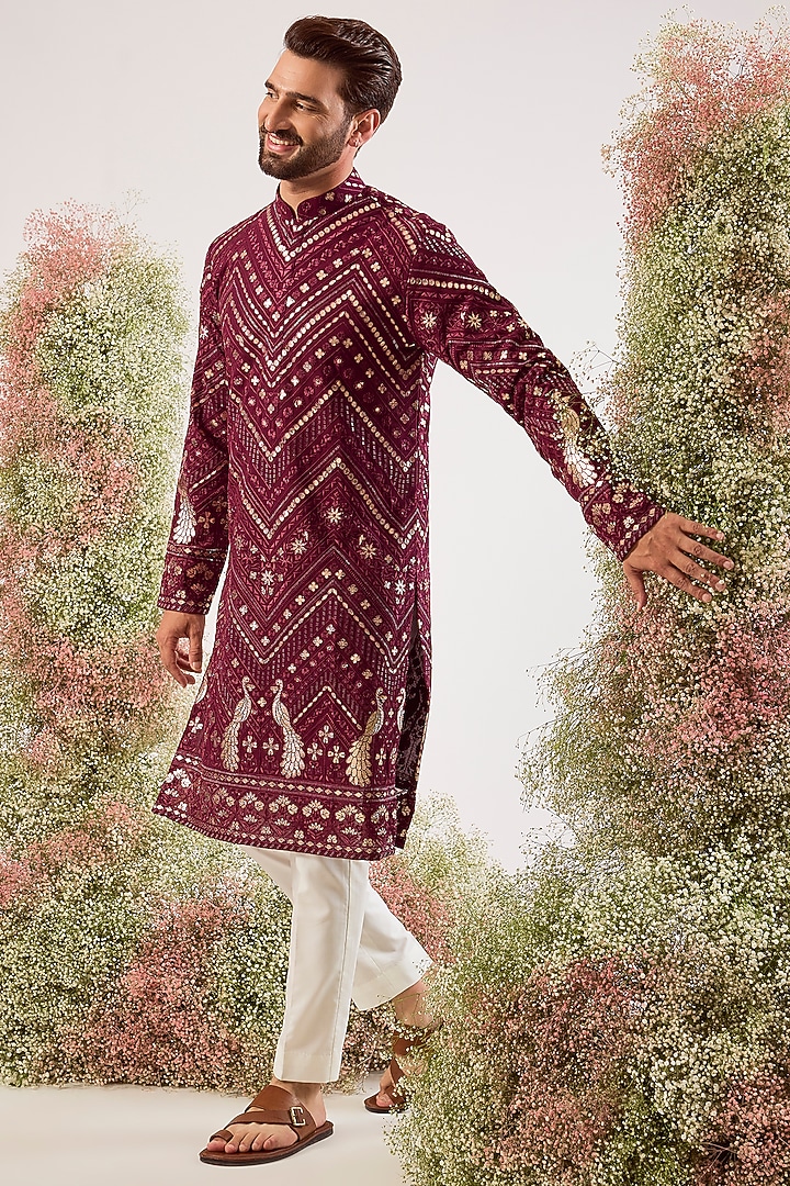 Magenta Georgette Patch Work Kurta by Kasbah Clothing at Pernia's Pop Up Shop