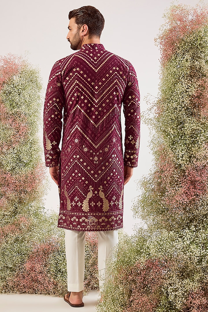Magenta Georgette Patch Work Kurta by Kasbah Clothing at Pernia's Pop Up Shop