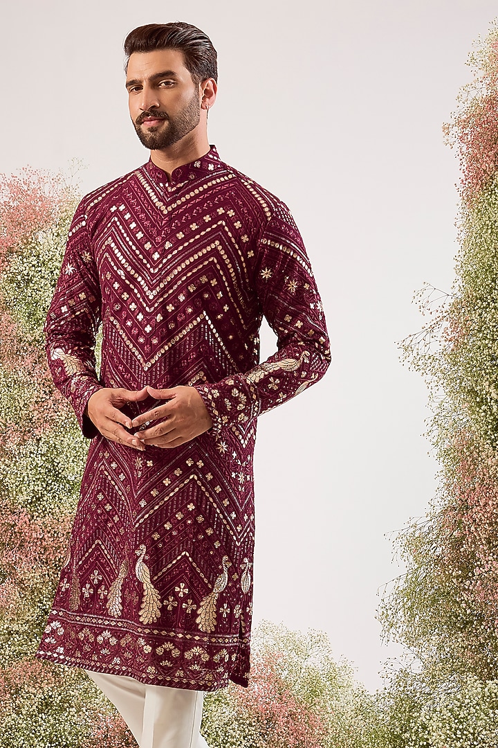 Magenta Georgette Patch Work Kurta by Kasbah Clothing at Pernia's Pop Up Shop