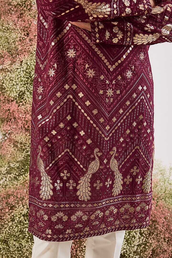 Magenta Georgette Patch Work Kurta by Kasbah Clothing at Pernia's Pop Up Shop