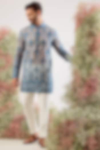 Blue Organza Chikankari Work Kurta by Kasbah Clothing at Pernia's Pop Up Shop