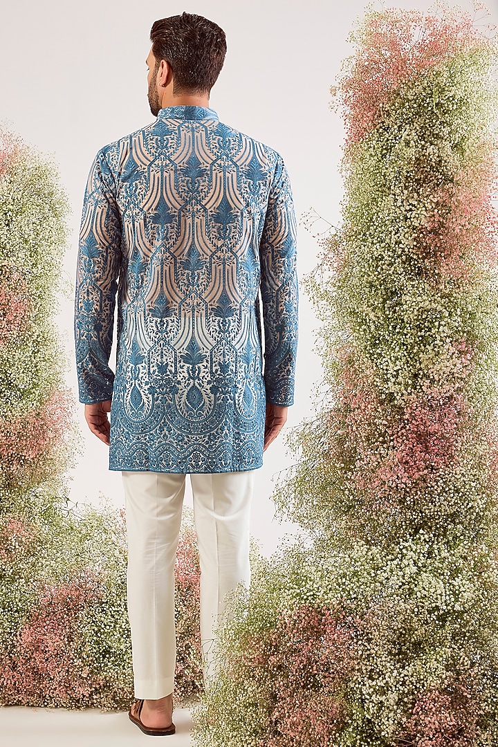 Blue Organza Chikankari Work Kurta by Kasbah Clothing at Pernia's Pop Up Shop