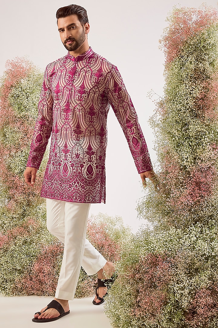 Magenta Georgette Chikankari Work Kurta by Kasbah Clothing at Pernia's Pop Up Shop