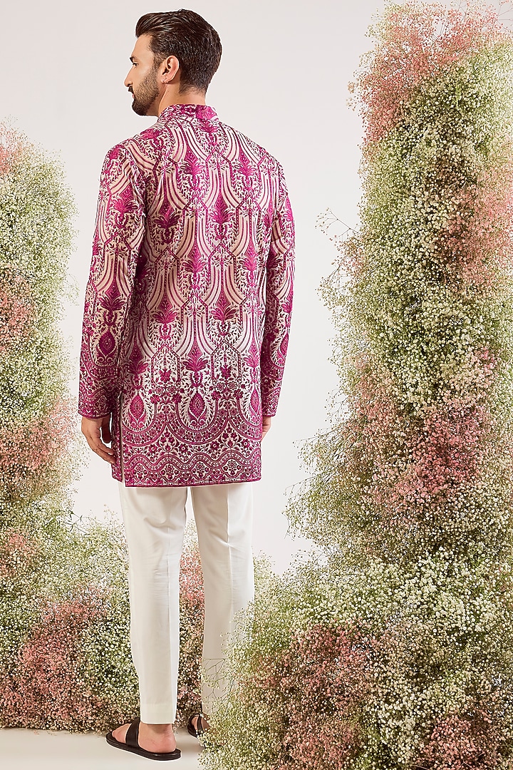 Magenta Georgette Chikankari Work Kurta by Kasbah Clothing at Pernia's Pop Up Shop