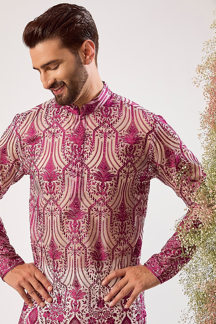 Magenta Georgette Chikankari Work Kurta by Kasbah Clothing at Pernia's Pop Up Shop