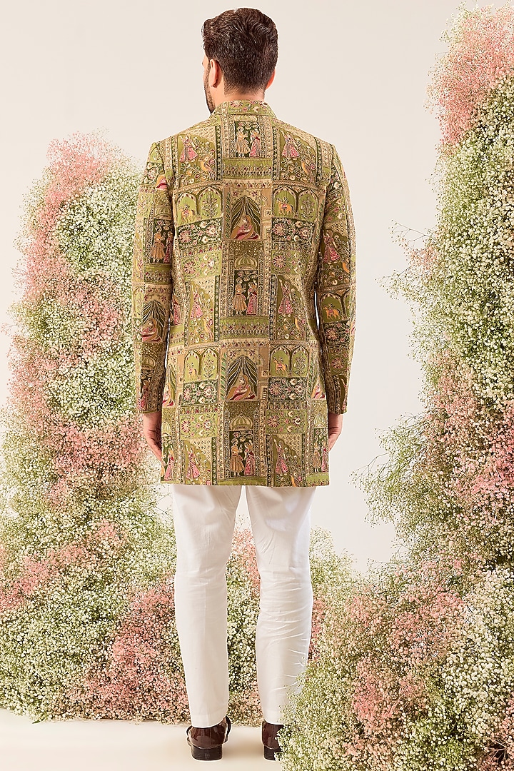 Green Georgette Zari & Sequin Work Wedding Indowestern by Kasbah Clothing at Pernia's Pop Up Shop