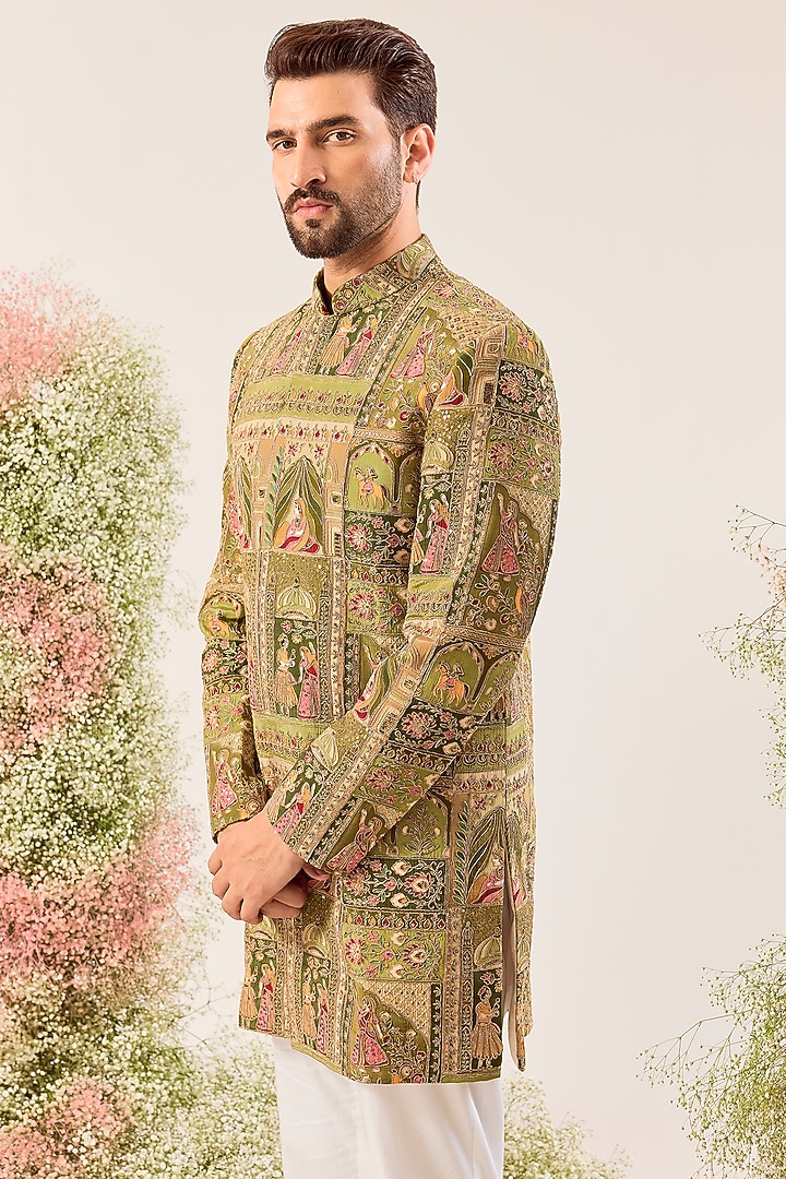 Green Georgette Zari & Sequin Work Wedding Indowestern by Kasbah Clothing at Pernia's Pop Up Shop