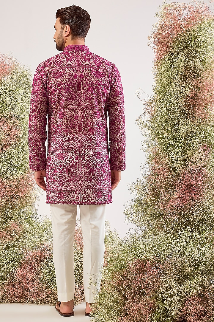 Magenta Organza Chikankari Work Kurta by Kasbah Clothing at Pernia's Pop Up Shop