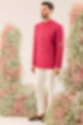 Hot Pink Silk Cutdana Work Wedding Bandhgala by Kasbah Clothing at Pernia's Pop Up Shop