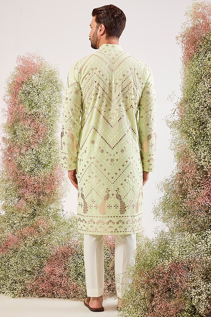 Pastel Green Georgette Patch Work Kurta by Kasbah Clothing at Pernia's Pop Up Shop