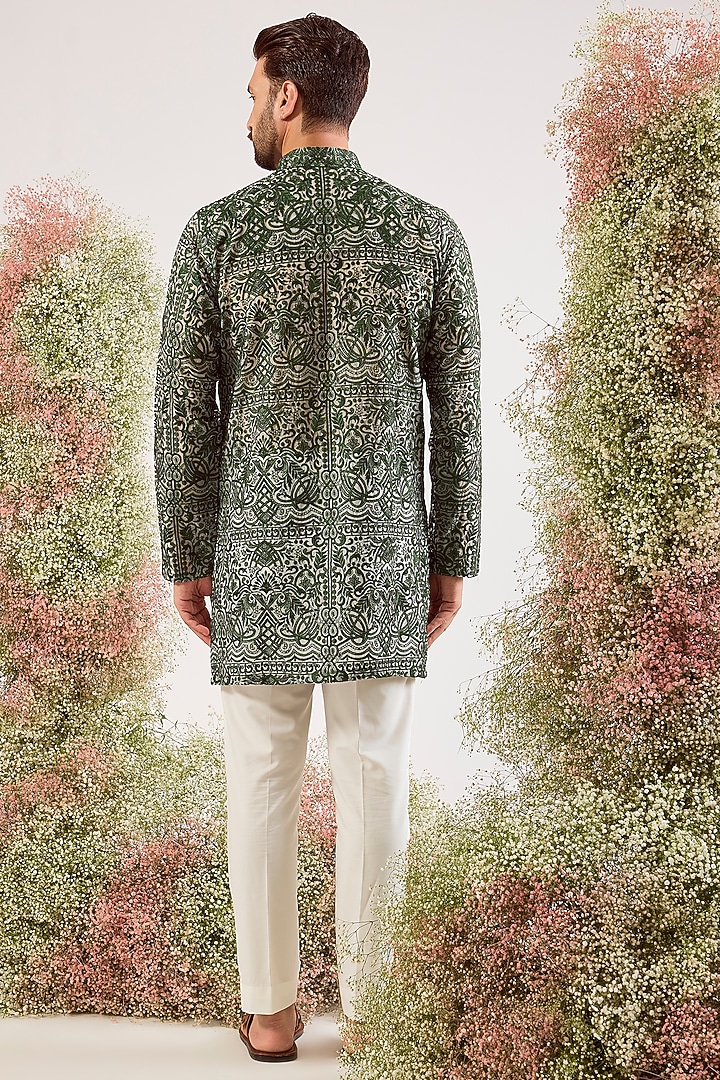 Emerald Green Georgette Chikankari Work Short Kurta by Kasbah Clothing at Pernia's Pop Up Shop