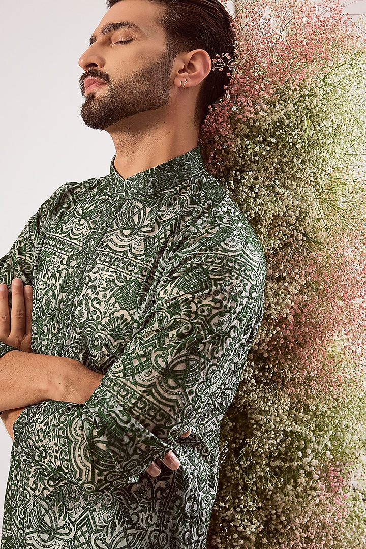 Emerald Green Georgette Chikankari Work Short Kurta by Kasbah Clothing at Pernia's Pop Up Shop