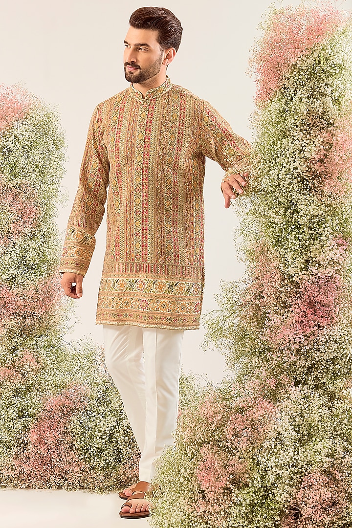 Multi-Colored Georgette Sequin Embroidered Short Kurta by Kasbah Clothing at Pernia's Pop Up Shop