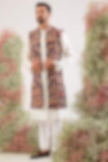 Purple Georgette Floral Embroidered Long Jacket by Kasbah Clothing at Pernia's Pop Up Shop