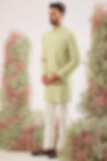 Pastel Green Silk Thread Embroidered Wedding Sherwani by Kasbah Clothing at Pernia's Pop Up Shop