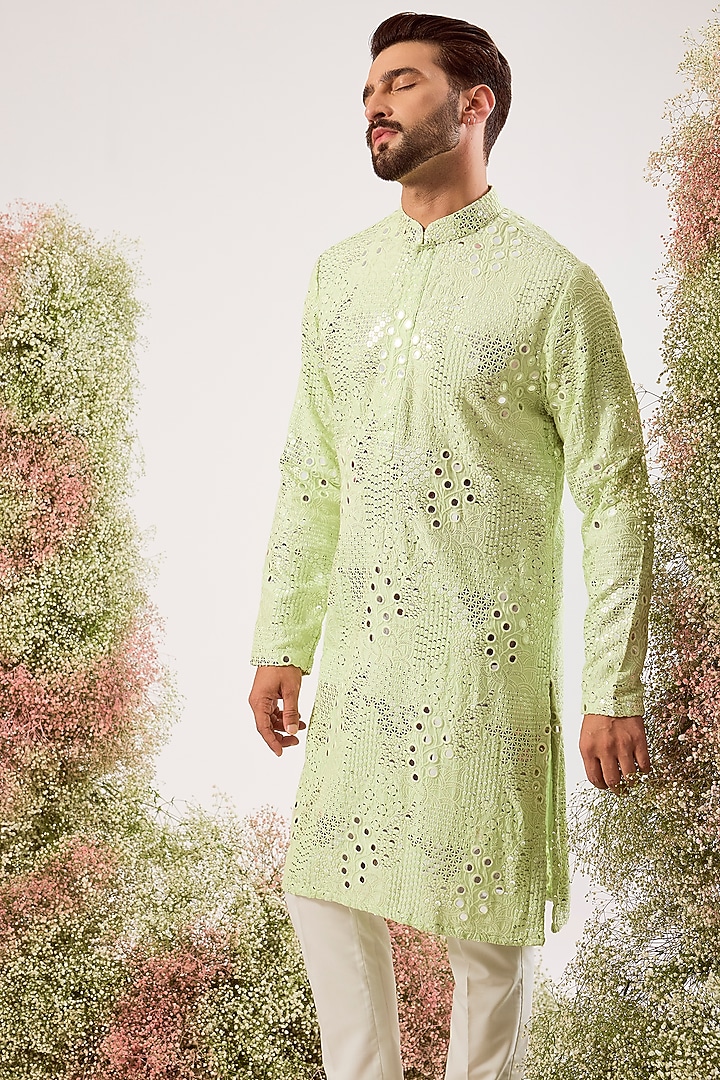 Pastel Green Silk Sequin Work Kurta by Kasbah Clothing at Pernia's Pop Up Shop