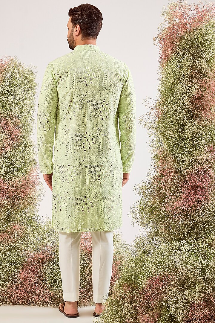 Pastel Green Silk Sequin Work Kurta by Kasbah Clothing at Pernia's Pop Up Shop