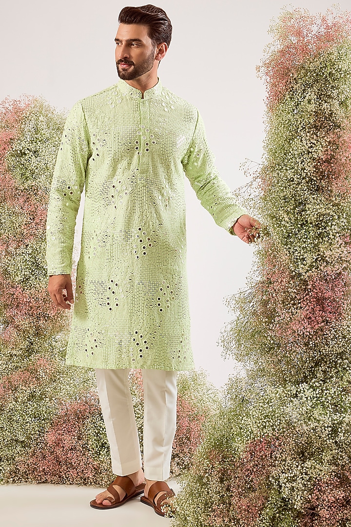 Pastel Green Silk Sequin Work Kurta by Kasbah Clothing at Pernia's Pop Up Shop