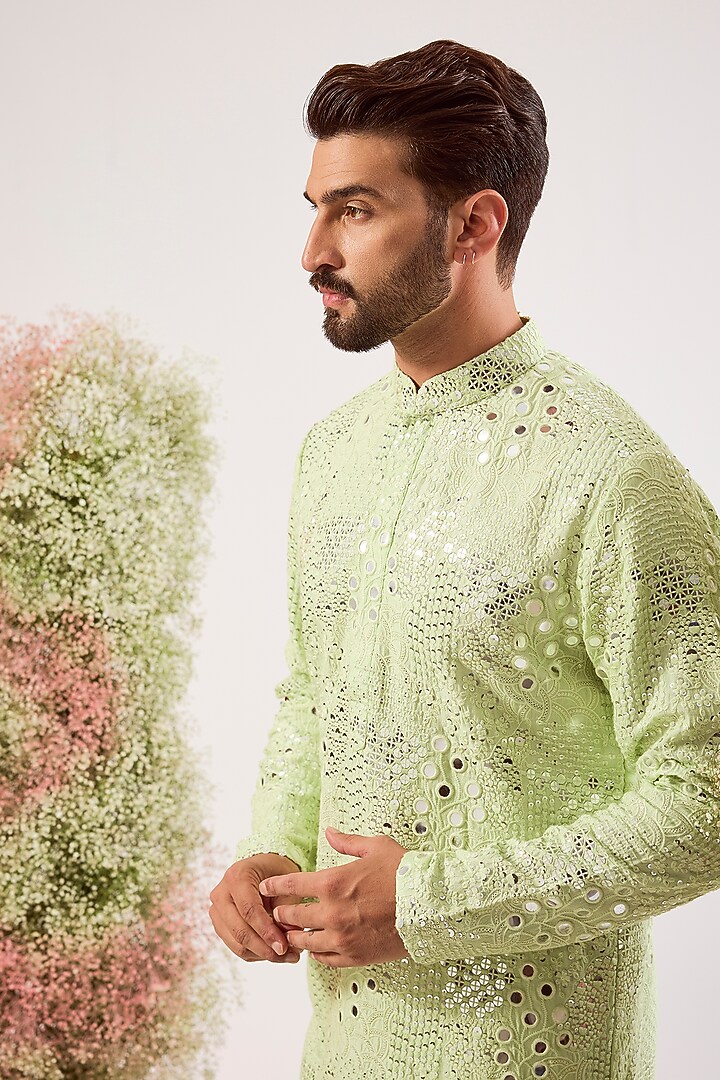 Pastel Green Silk Sequin Work Kurta by Kasbah Clothing at Pernia's Pop Up Shop