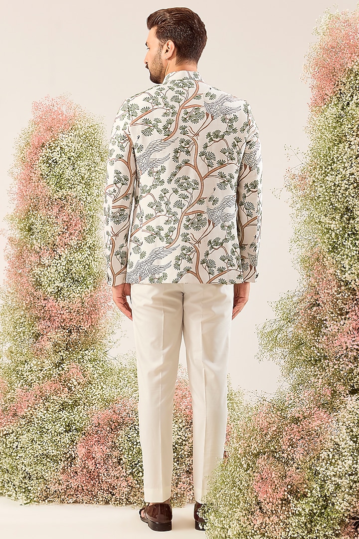 White Silk Embroidered Wedding Bandhgala by Kasbah Clothing at Pernia's Pop Up Shop
