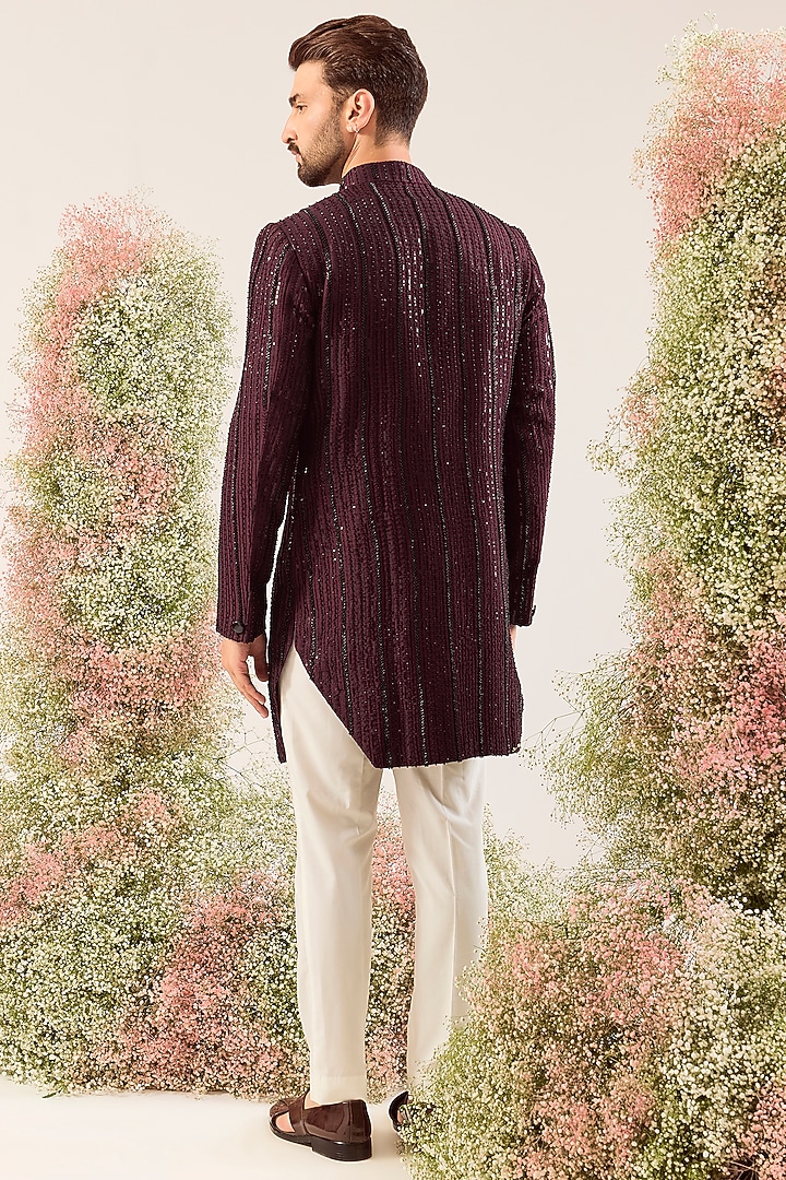 Maroon Silk Cutdana Work Wedding Indowestern by Kasbah Clothing at Pernia's Pop Up Shop