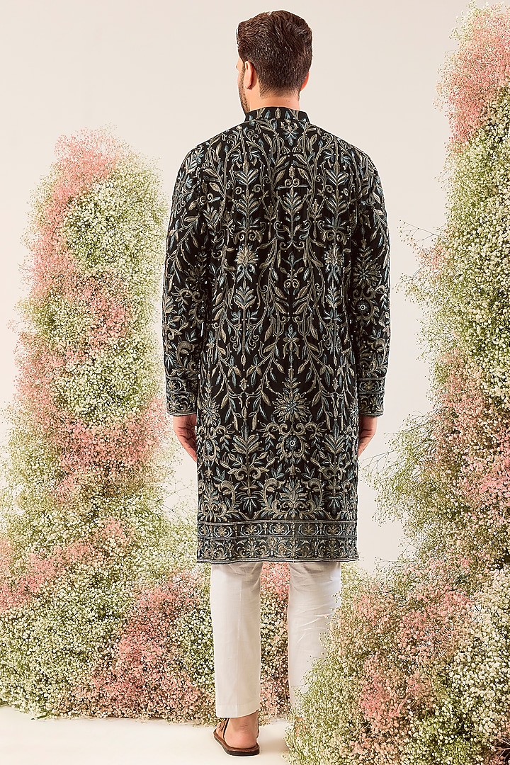 Black Georgette Chikankari Embroidered Kurta by Kasbah Clothing at Pernia's Pop Up Shop