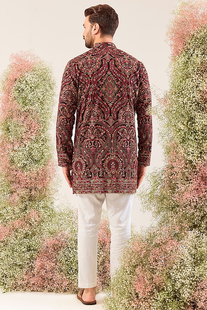 Maroon Georgette Chikankari Embroidered Short Kurta by Kasbah Clothing at Pernia's Pop Up Shop