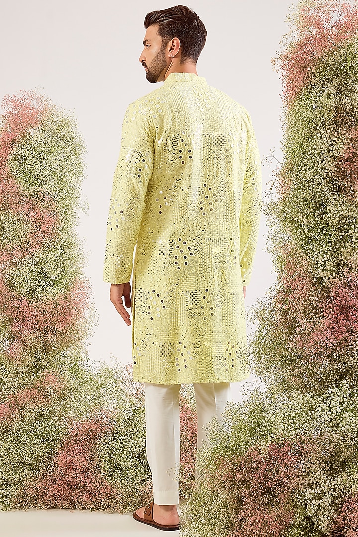 Yellow Silk Sequin Work Kurta by Kasbah Clothing at Pernia's Pop Up Shop