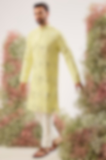 Yellow Silk Sequin Work Kurta by Kasbah Clothing at Pernia's Pop Up Shop