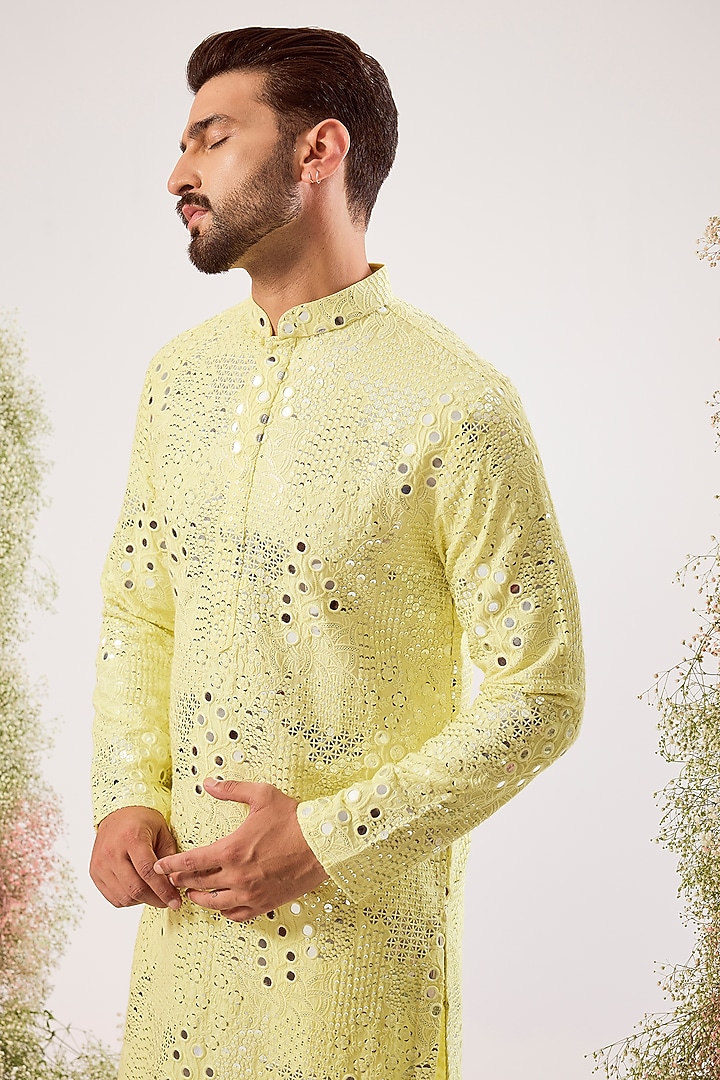 Yellow Silk Sequin Work Kurta by Kasbah Clothing at Pernia's Pop Up Shop