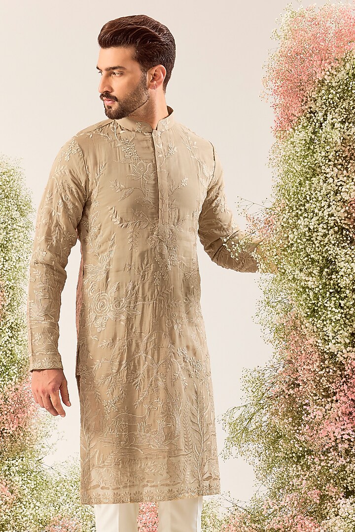 Beige Georgette Thread Work Kurta by Kasbah Clothing at Pernia's Pop Up Shop