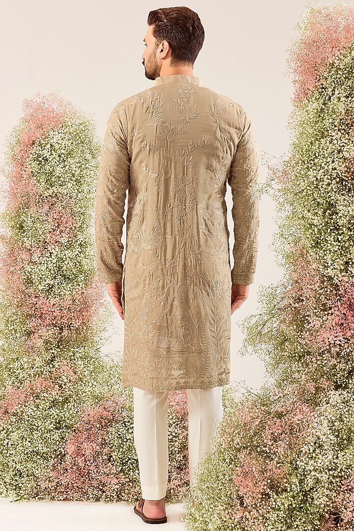 Beige Georgette Thread Work Kurta by Kasbah Clothing at Pernia's Pop Up Shop