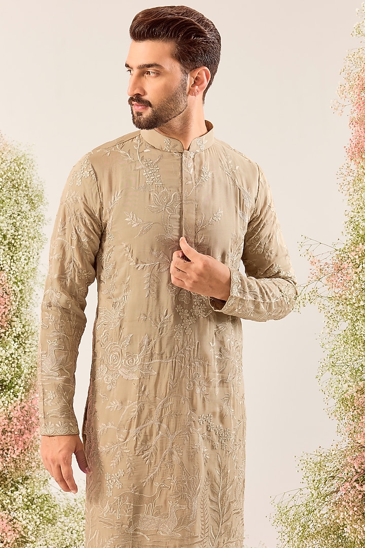 Beige Georgette Thread Work Kurta by Kasbah Clothing at Pernia's Pop Up Shop