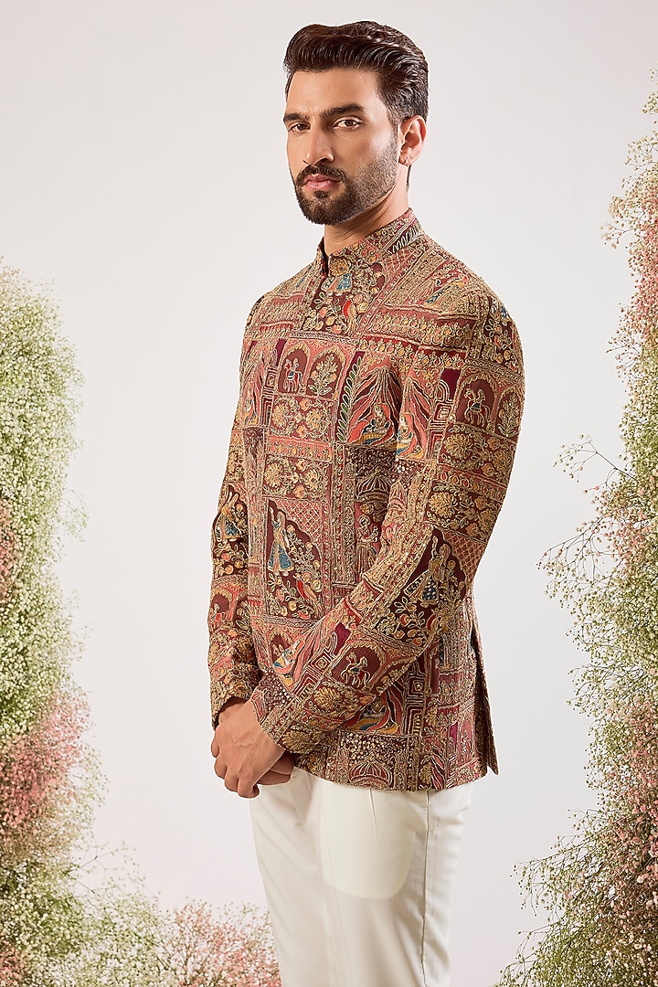 Mauve Taupe Georgette Embroidered Wedding Bandhgala by Kasbah Clothing at Pernia's Pop Up Shop
