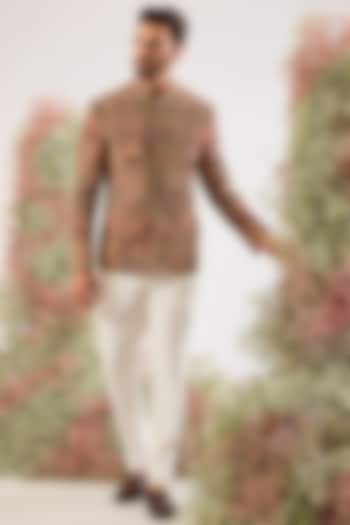 Mauve Taupe Georgette Embroidered Wedding Bandhgala by Kasbah Clothing at Pernia's Pop Up Shop