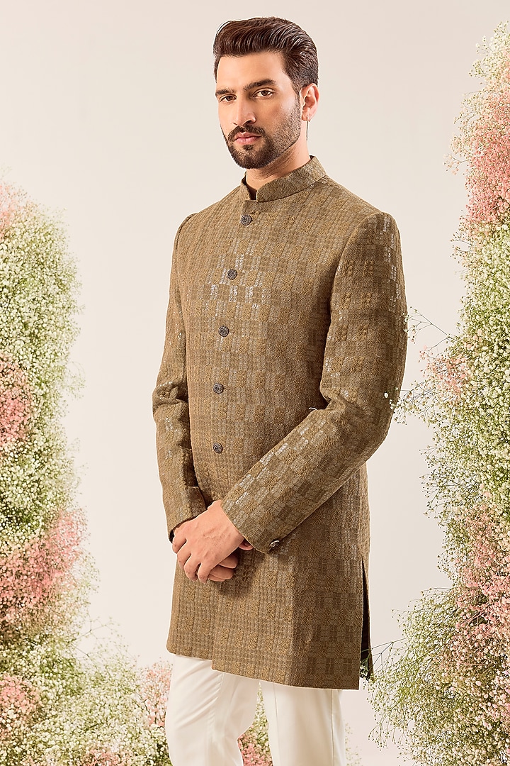 Brown Silk Thread & Sequin Work Wedding Indowestern by Kasbah Clothing at Pernia's Pop Up Shop