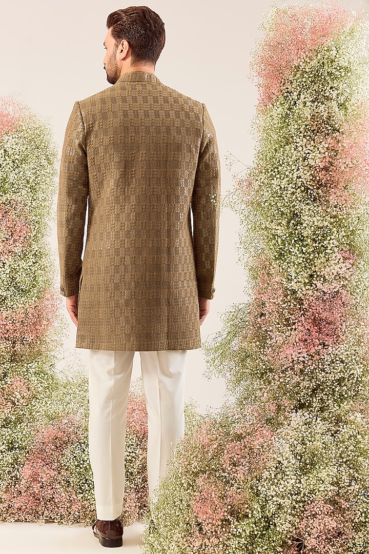 Brown Silk Thread & Sequin Work Wedding Indowestern by Kasbah Clothing at Pernia's Pop Up Shop