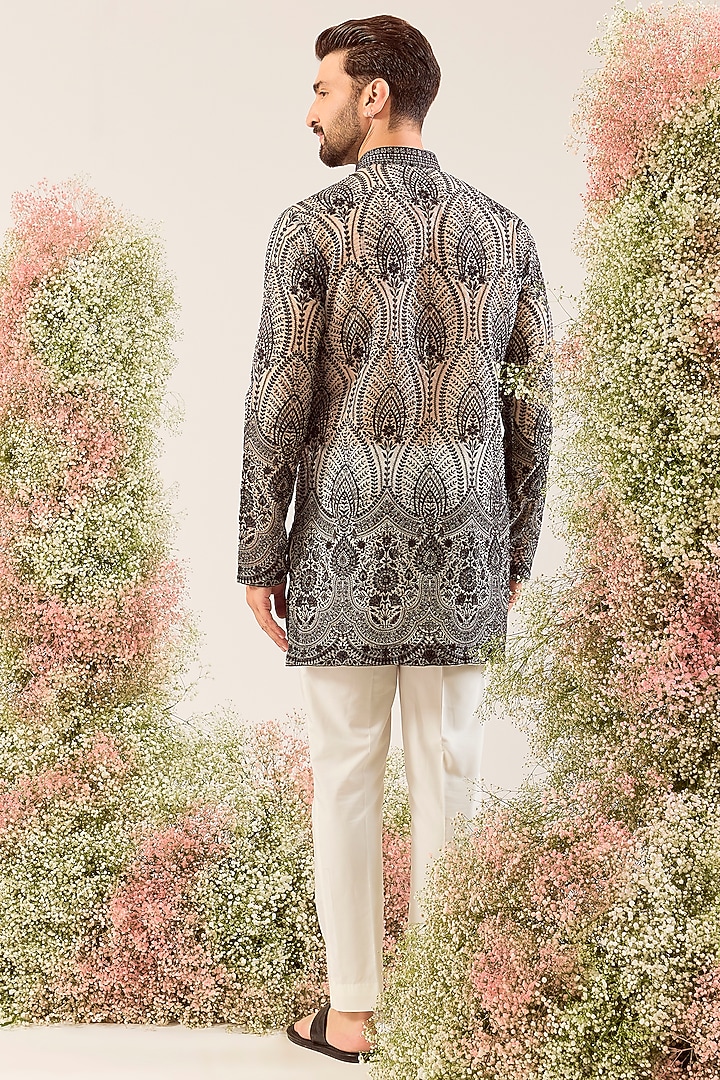 Black Organza Chikankari Embroidered Kurta by Kasbah Clothing at Pernia's Pop Up Shop