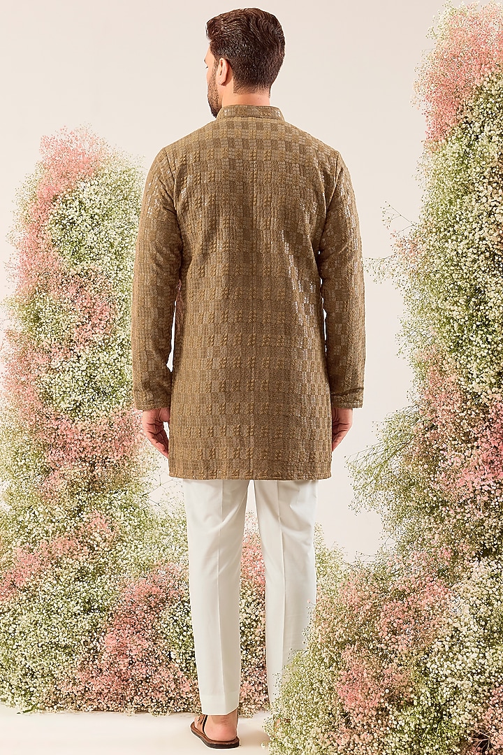 Brown Silk Sequin & Thread Work Kurta by Kasbah Clothing at Pernia's Pop Up Shop