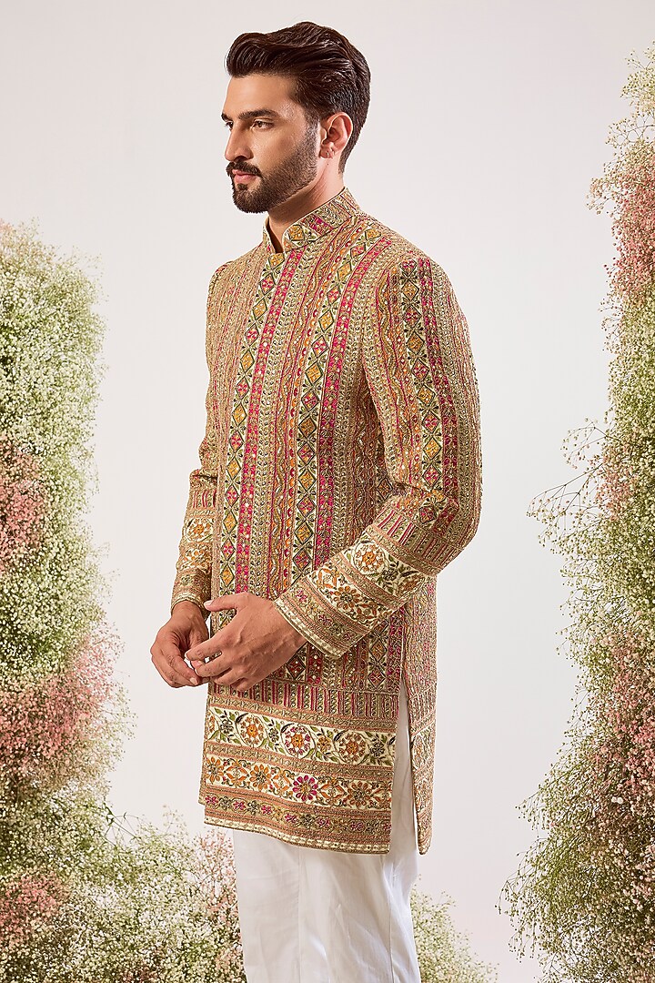 Cream Georgette Sequin Embroidered Wedding Indowestern by Kasbah Clothing at Pernia's Pop Up Shop