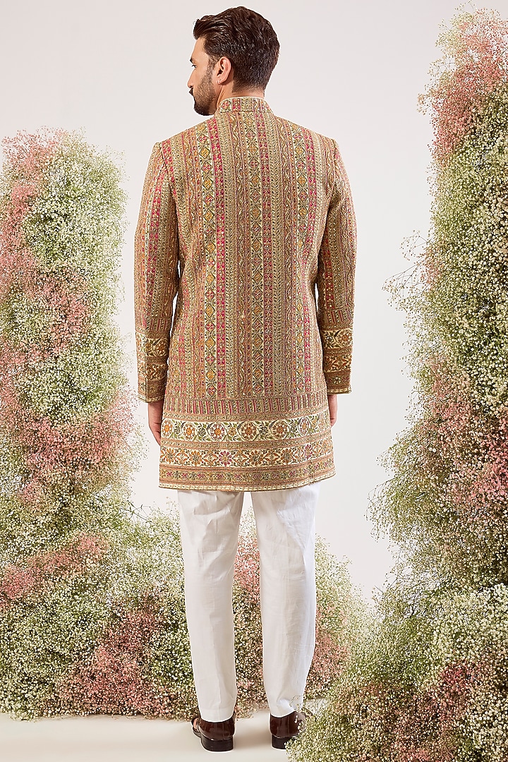 Cream Georgette Sequin Embroidered Wedding Indowestern by Kasbah Clothing at Pernia's Pop Up Shop