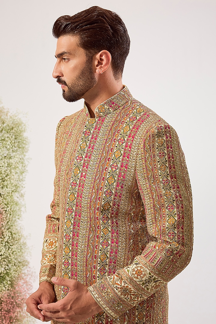 Cream Georgette Sequin Embroidered Wedding Indowestern by Kasbah Clothing at Pernia's Pop Up Shop