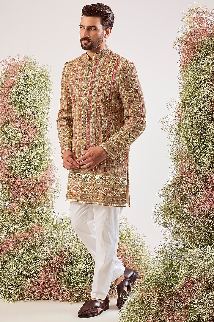 Cream Georgette Sequin Embroidered Wedding Indowestern by Kasbah Clothing at Pernia's Pop Up Shop