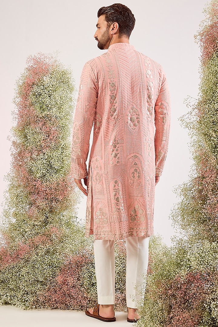 Peach Georgette Sequin Work Kurta by Kasbah Clothing at Pernia's Pop Up Shop