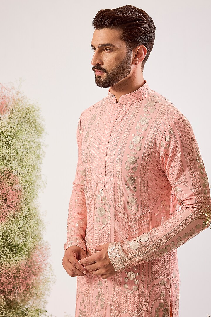 Peach Georgette Sequin Work Kurta by Kasbah Clothing at Pernia's Pop Up Shop