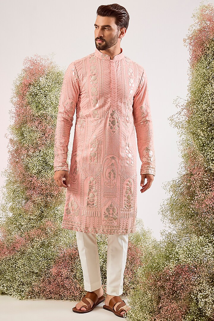 Peach Georgette Sequin Work Kurta by Kasbah Clothing at Pernia's Pop Up Shop