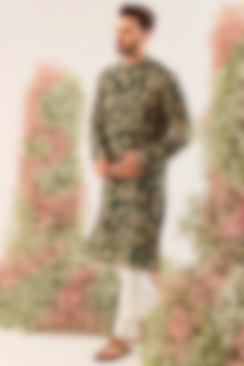 Green Georgette Zari Embroidered Kurta by Kasbah Clothing at Pernia's Pop Up Shop